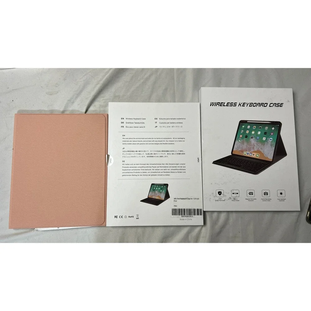 Pink Wireless Keyboard Case for iPad 10th Gen 10.9 Inch 360 Rotating Folio Cover